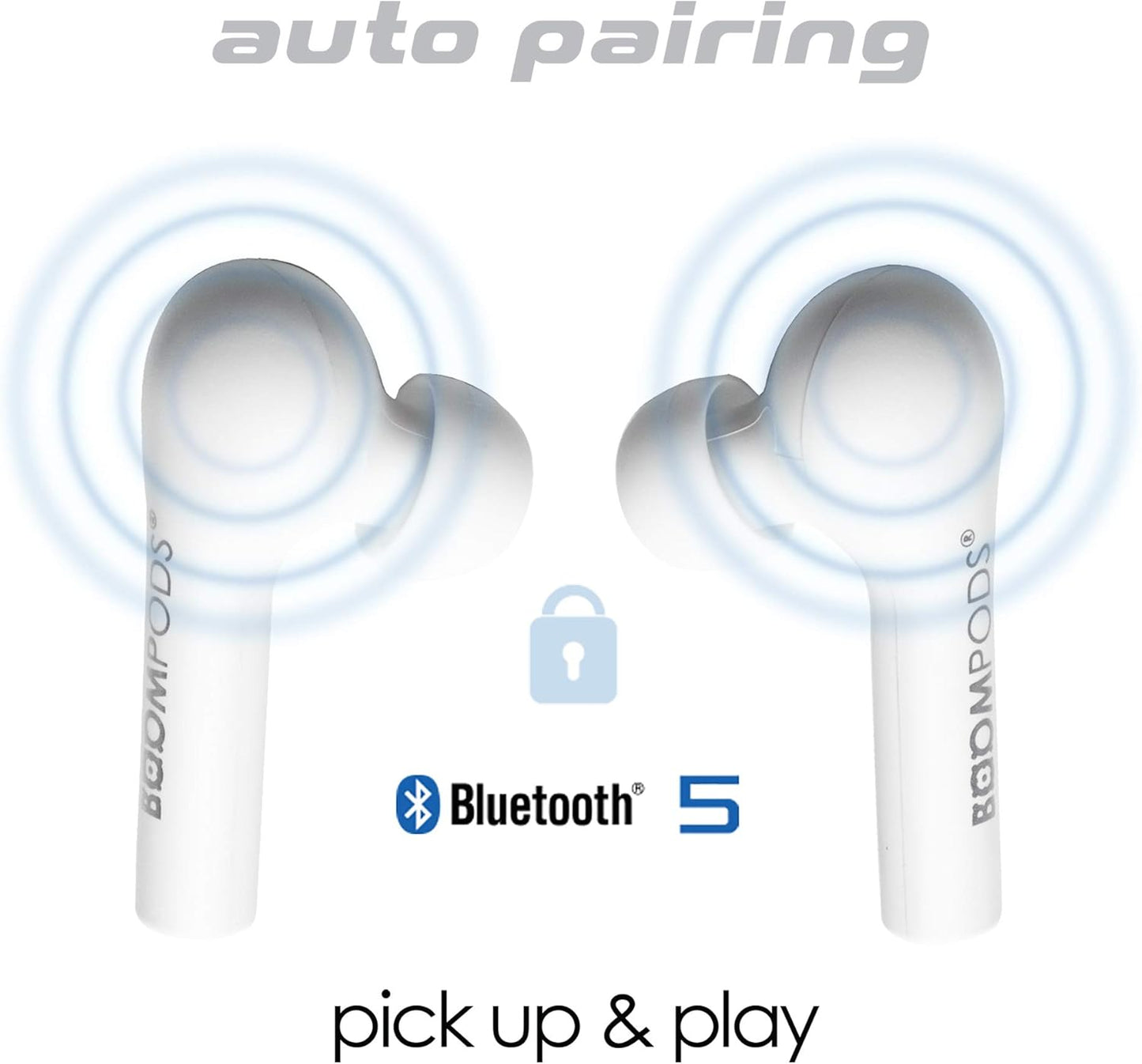 Bassline True Wireless Earbuds - Bluetooth In-Ear Headphones, Water/Sweat Resistant, Compact Travel Charging Case, Instant Connection, TWS (White)