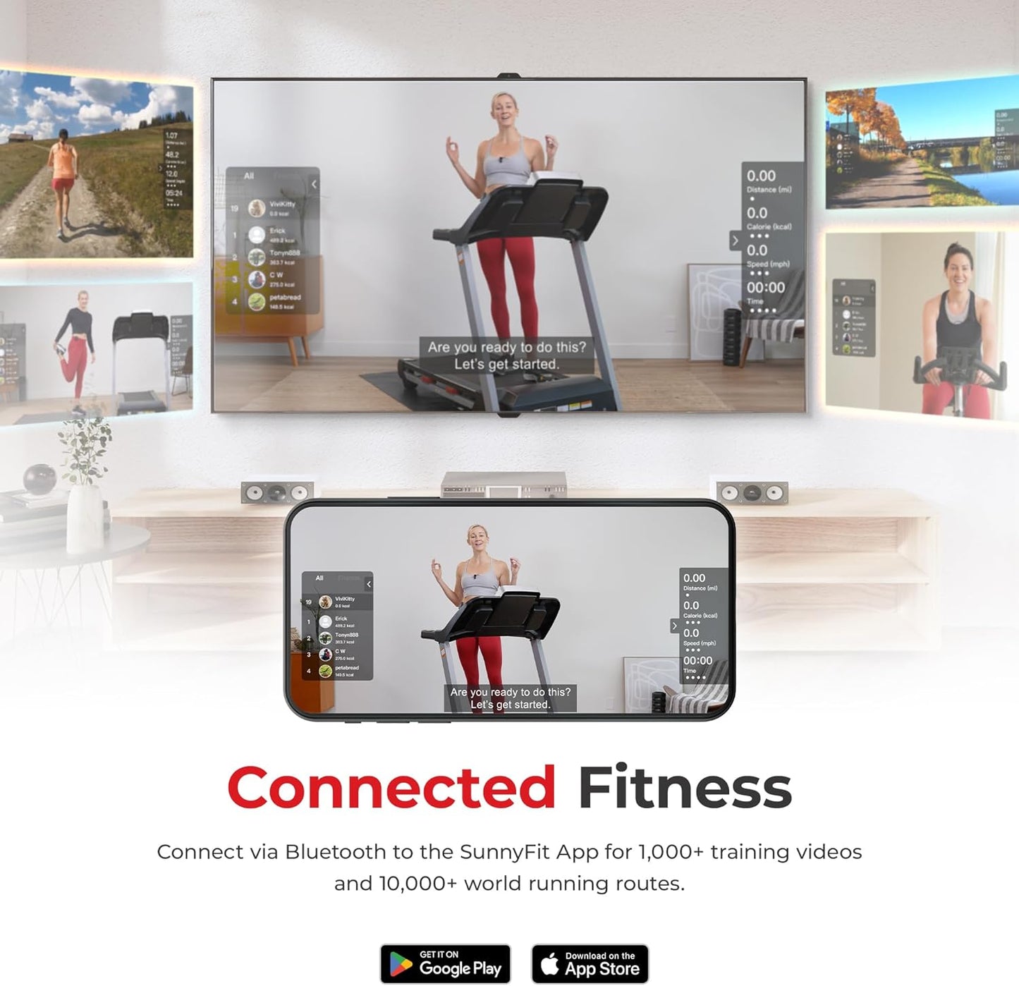 Premium Foldable Treadmill for Home, Running or Walking with Auto Incline, Shock Absorption, Digital Display, Optional 20” Running Deck, Free Sunnyfit App Bluetooth Connection