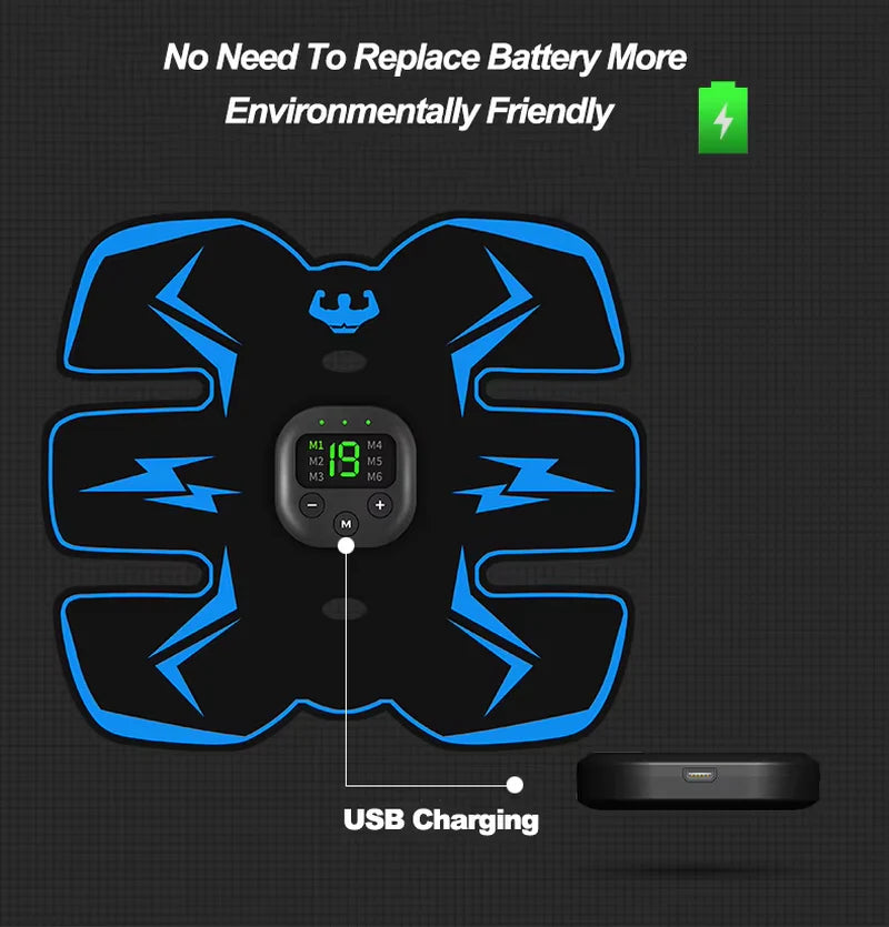 Rechargeable ABS Muscle Stimulator – Wireless Ab Toner with 8 Modes & 29 Intensity Levels