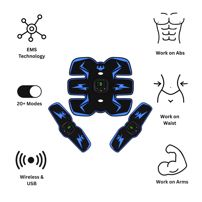 Rechargeable ABS Muscle Stimulator – Wireless Ab Toner with 8 Modes & 29 Intensity Levels