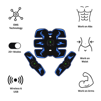 Rechargeable ABS Muscle Stimulator – Wireless Ab Toner with 8 Modes & 29 Intensity Levels